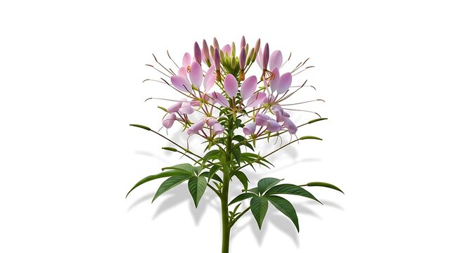 Cleome hassleriana flower, commonly known as spider flower, isolated on white background