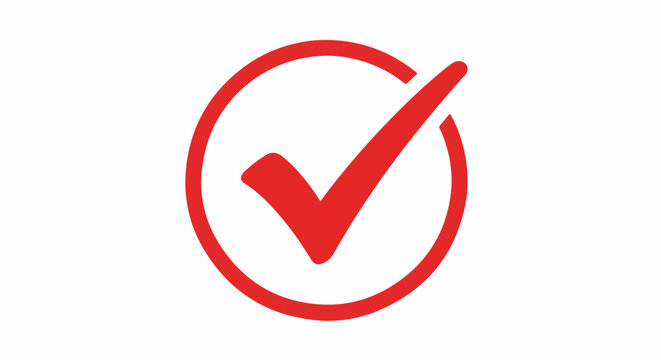 A simple red check mark inside a red circle against a white background