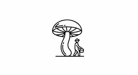 Obraz premium Person with basket walks by large mushroom