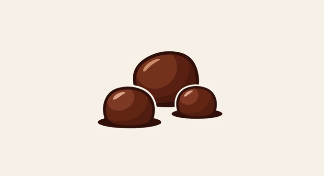 Three cartoon-style chocolate truffles with glossy finish