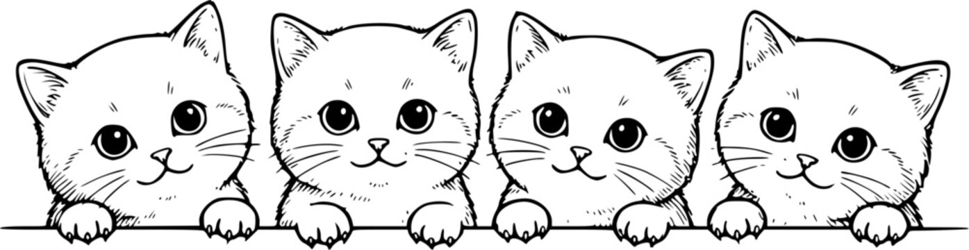 Cute cat faces vector set with kitten expressions isolated on white background for branding and design