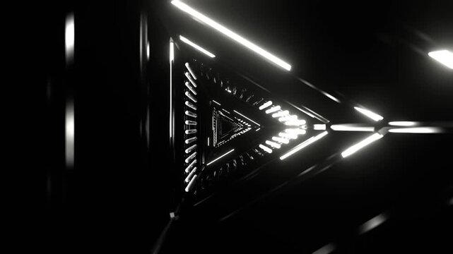 Black and White Neon Energy Strings in the Triangular Sci Fi Tunnel Background VJ Loop in 4K