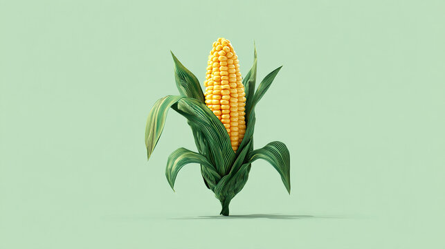 Fresh Style 3D Fresh Corn with Leaves