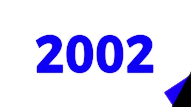 Year 2001 to 2002 Page Turn Transition Animation, CC Page Turn Effect, Blue Number on White Background.
