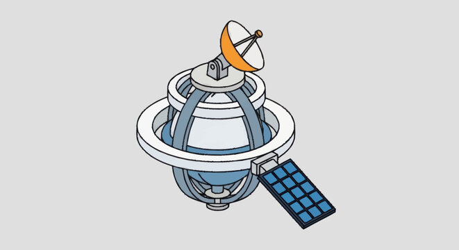 Detailed Illustration of a Modern Satellite in Orbit.