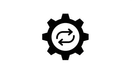 Obraz premium A black and white vector graphic of a gear with two arrows forming a circular motion