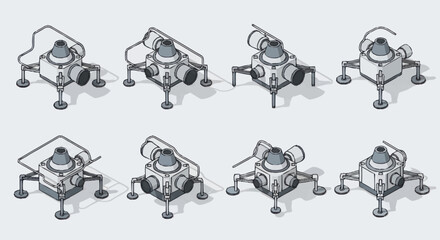 Set of Isometric Sci-Fi Lander Modules. © Nemo