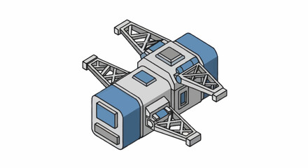 Isometric futuristic spaceship module with blue accents. © Nemo