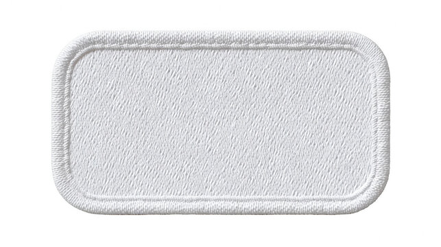 Blank white rectangular fabric patch with rounded corners and a stitched embroidered border