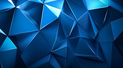 Fototapeta premium Geometric abstract pattern with blue triangular facets and shadows creating 3D illusion