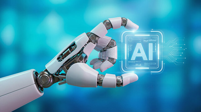 Future of AI Mechanical Hand Touching Digital AI Logo