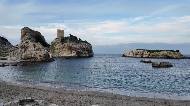 Historic Sile Castle on Rocky Island at Black Sea Coast in Istanbul Turkey. High quality 4k footage