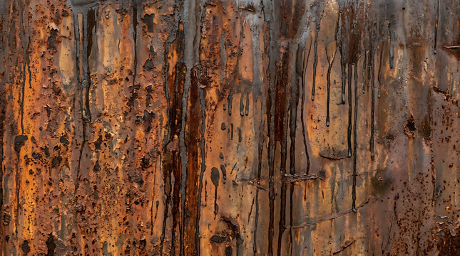 Textured Rusty Metal Surface with Dripping Stains Abstract Background