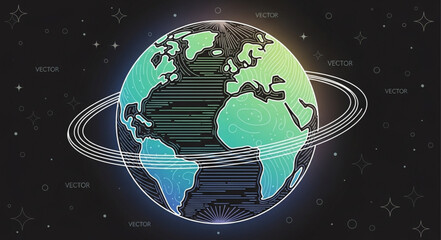 Digital Earth with Rings and Data Streams in Space. © wiwit