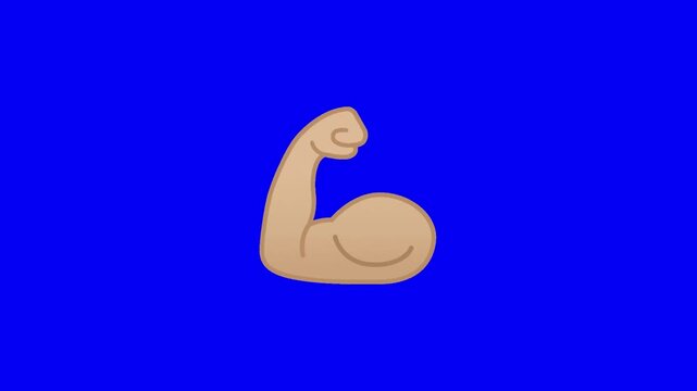 2D cartoon light pale skin tone flexed bicep emoji, gentle subtle natural flexing motion, arm very smoothly tenses and releases repeatedly, solid pure chroma key blue background, standard flat emoji.