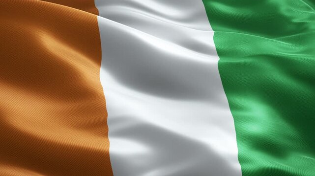 Ivory Coast Flag Seamless Loop Animation, Realistic Fabric Waving Background