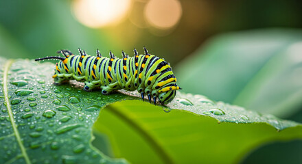 Naklejka premium green caterpillar on a leaf
