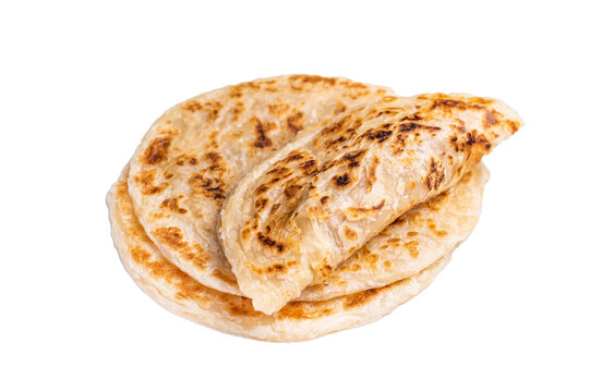 Aloo Paratha Indian Potato stuffed Flatbread isolated on white background. top view