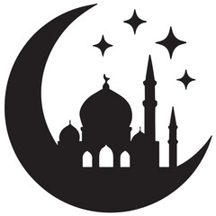 Blue silhouette illustration of a mosque with domes and minarets inspired by famous landmarks like the Taj Mahal in a cultural city setting © etccraft