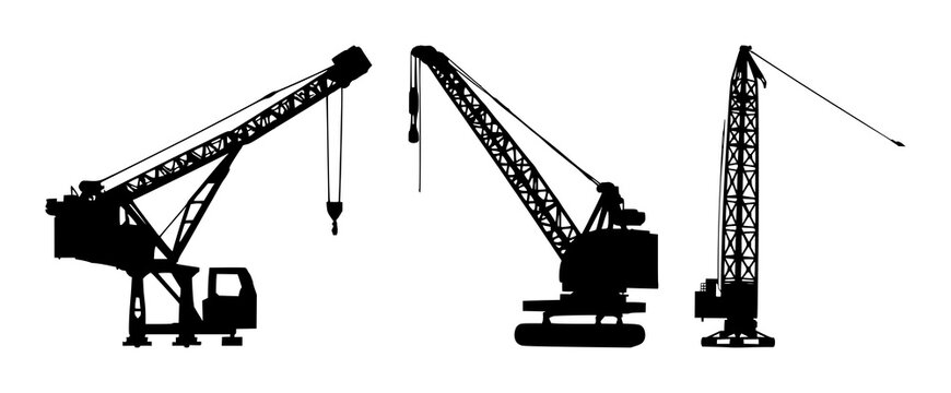 Crane set with stark black silhouette against white background featuring single bird, single wing, minimalistic outline with black and white and line art