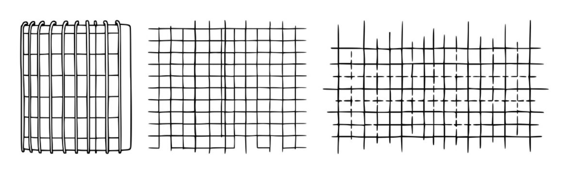Ferrite core memory grid set with black line art on white background featuring circuits, magnetic core network, electronic components with technology and engineering