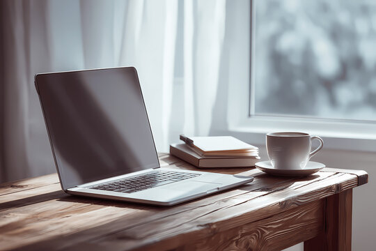 Minimal Workspace with Laptop and Notebook