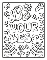 Fototapeta premium Inspirational Quotes Coloring Page for Girls and Teens, Aesthetic, Y2K Inspired Coloring Pages for Relaxation, Fun and Stress Relief