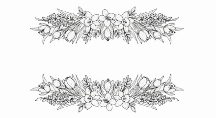 Obraz premium Sketch of two decorative floral borders with daffodils and tulips