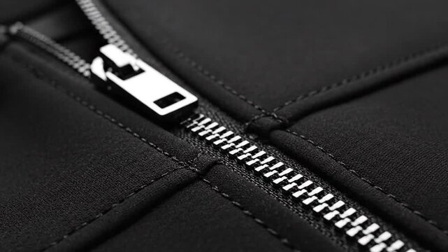 Close-up view of a black fabric zipper being zipped up