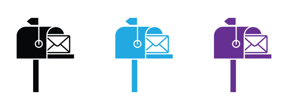 Post mount mailbox with letter or mail flat vector icon for apps and websites