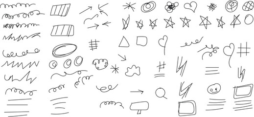 Fototapeta premium Abstract black and white doodle sketch with various shapes and lines on white background