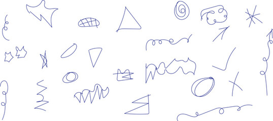 Obraz premium A collection of various hand drawn shapes and scribbles on a plain white background