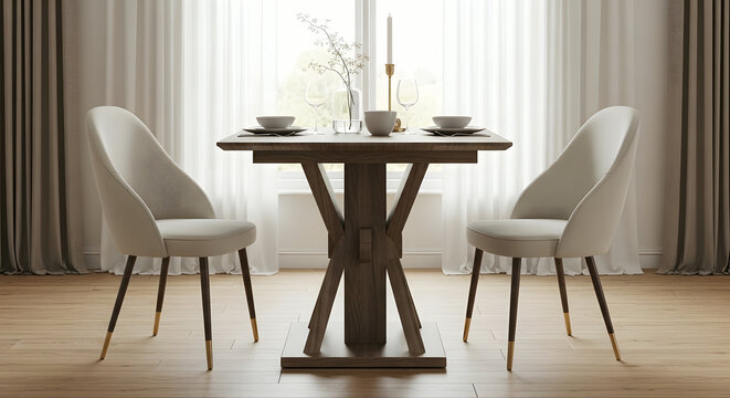 Cozy Dining Set for Two: Modern Table and Chairs in a Bright, Elegant Room