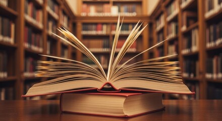 Fototapeta premium Celebrating world book day an open book radiates knowledge in a library setting