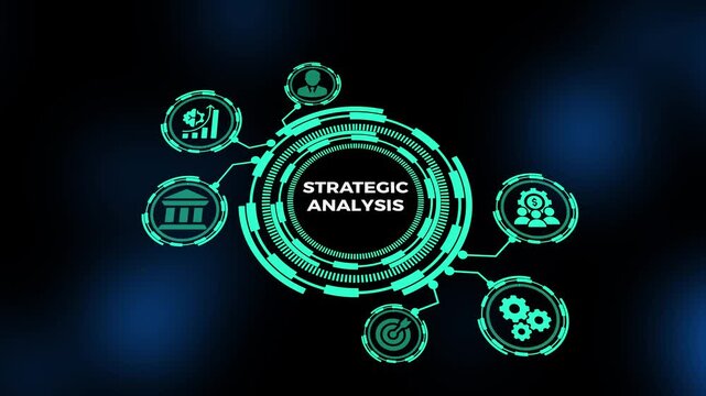Strategic analysis concept featuring business intelligence dashboard, data driven insights visualization, and decision support system.