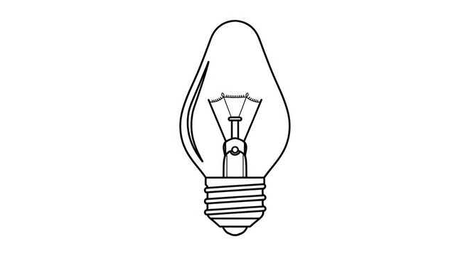 Classic Incandescent Light Bulb Outline Icon, Clear C7 Shape, Isolated on White