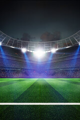 Obraz premium textured soccer game field with isolated, free copy space background - stadium center, midfield, Banner with copy space.