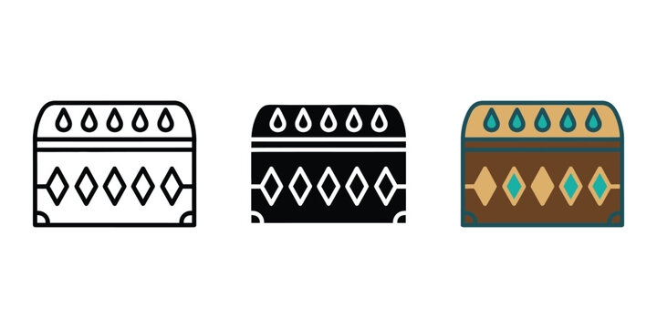 set of colorful aztec pattern icons isolated on transparent background