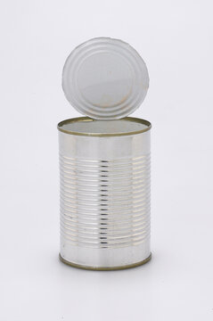 Tin can, open and isolated on a neutral background