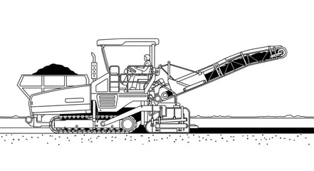 Heavy duty road milling machine working on asphalt surface. © wiwit