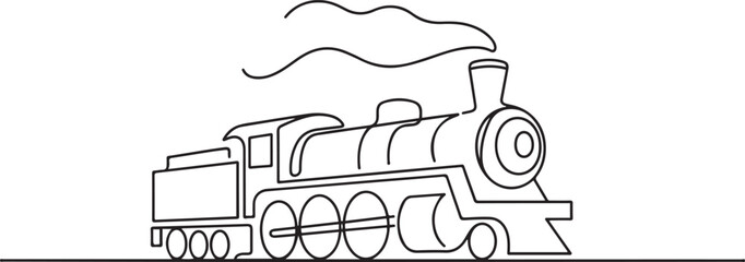 Continuous line art drawing of locomotive trarin. Train in single line art drawing vector illustration. one line Icon drawing © firoz