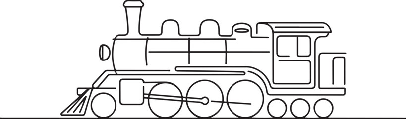 Continuous line art drawing of locomotive trarin. Train in single line art drawing vector illustration. one line Icon drawing © firoz