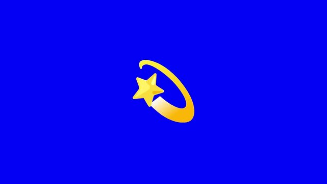 2D cartoon yellow shooting star dazzle emoji, gentle smooth slow spinning and floating motion, soft subtle glow pulse, solid pure chroma key blue background, standard flat emoji style.