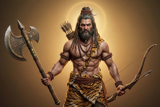 Parashurama Warrior Sage Portrait with Axe and Bow