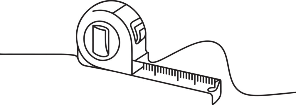 Tape measure in line art drawing style. Flexible ruler black line. one line Icon drawing