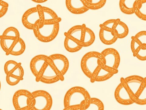 Golden brown pretzel pattern on light yellow background