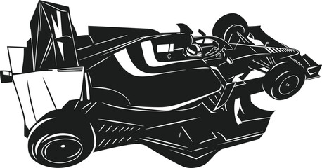 Obraz premium Formula 1 race car silhouette, high speed motorsport illustration, aerodynamic design art, black and white racing vehicle drawing