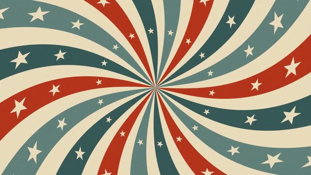 Sunburst retro animation with spinning radial lines and circus inspired stripes 4K video seamless looping animation.
