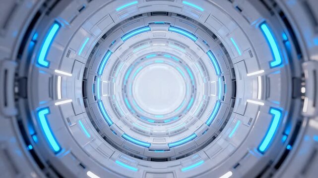 Futuristic circular corridor with blue lights