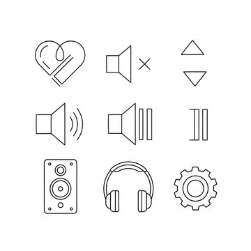 Collection of icons representing audio and music-related functionalities and devices
